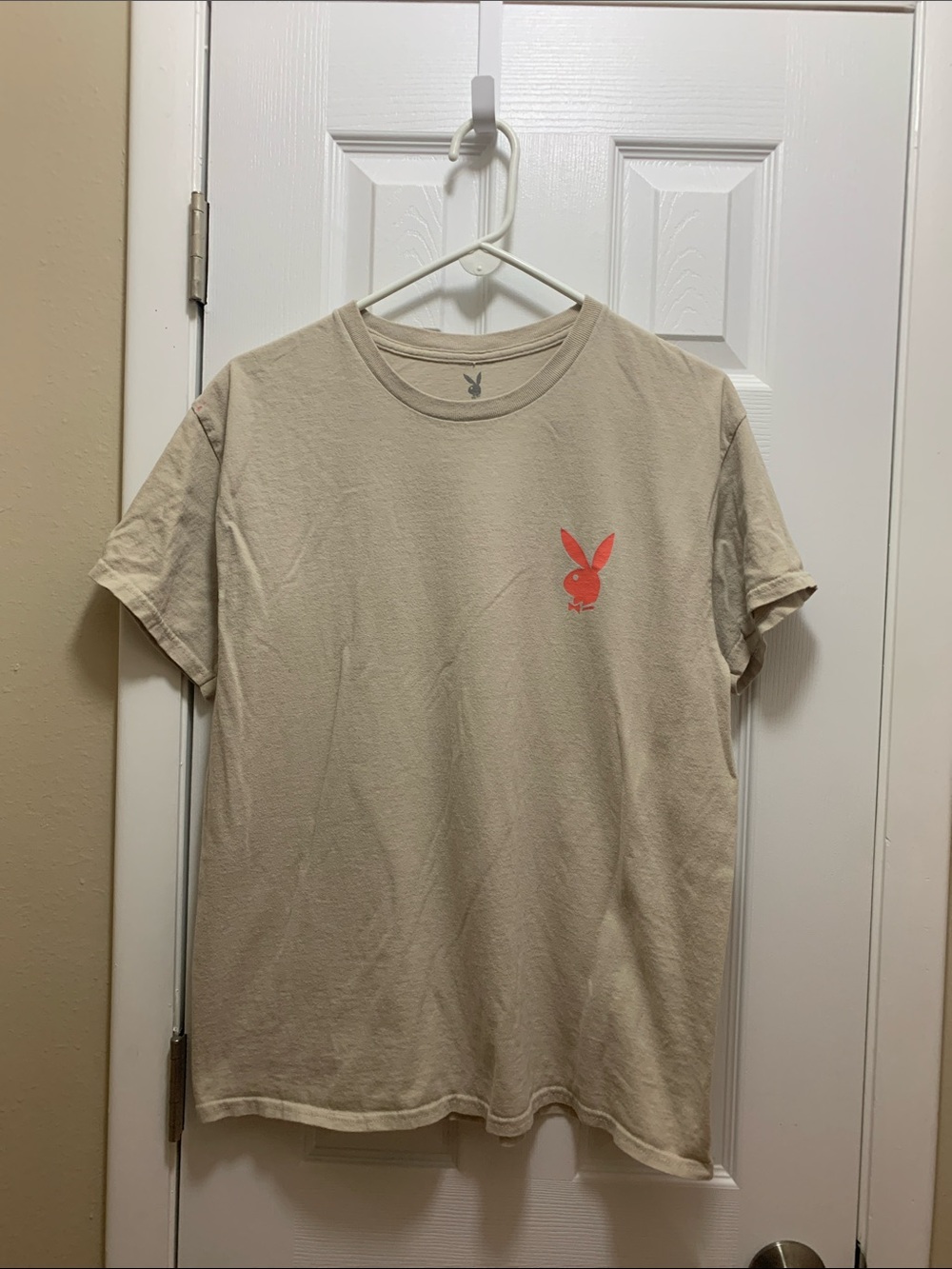 PLAYBOY Tan Short Sleeve Tee with Red Bunny Logo